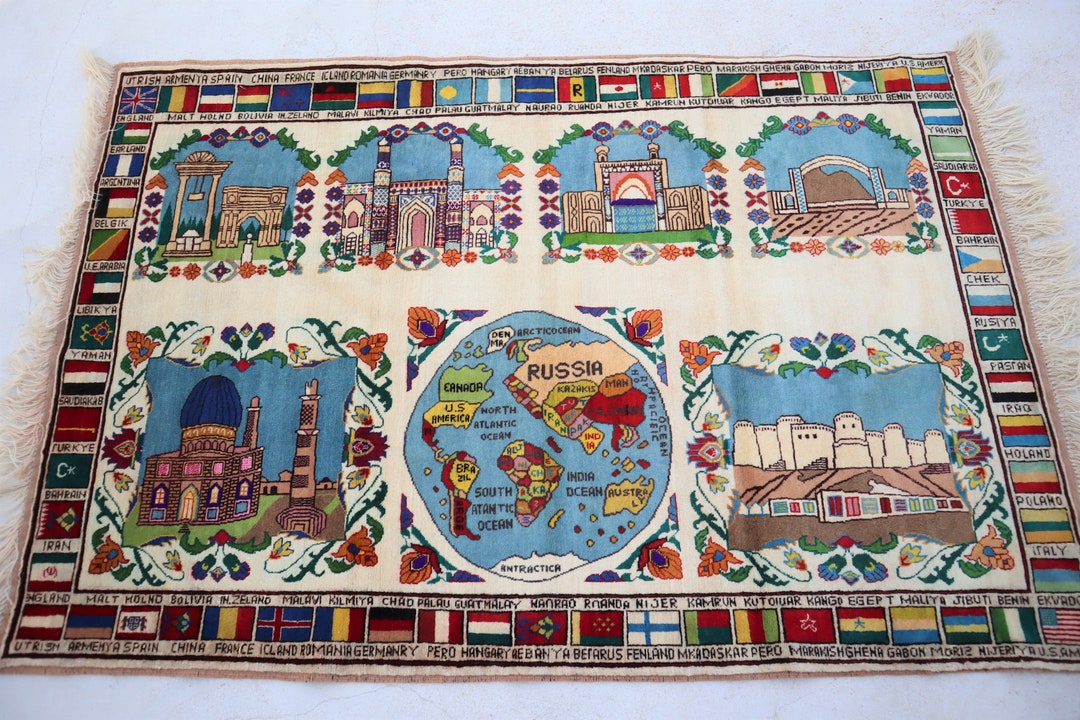 Antique World Map Rug 4x6 Ft, Historical Place Handmade Rug, Wall ...