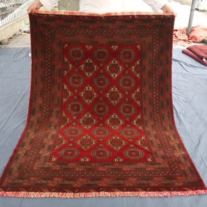Antique Afghan Saruqi Rug: Hand-Knotted Turkman Tribal Rug, 4.6 x 5.10 Ft