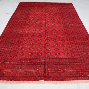 10.0x6.5 ft Vintage Turkmen Bokhara Rug, Hand knotted Wool Rug, Vintage red rug, Oriental Afghan Rug, Tribal Rug, Oriental Living Room rug