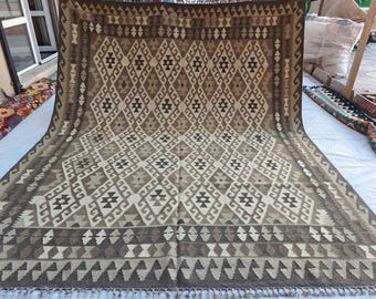 8x10 Boho Kilim Tapijt - Oriëntaals Turkmeens Geometrisch Kilim Turks Buitenkleed Boho, Authentiek Afghaans Handgemaakt Wolkleed met Natuurlijke Verfstoffen 8x10