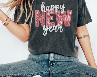 Comfort Colors T-Shirt\ Happy New Year T-Shirt, Happy New Year 2024 T Shirt, 2024 Holiday Shirt, New Year Party Shirt, New Year Gift