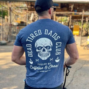 Dead Tired Dads Club Custom Tshirt, New Dad Shirt, Funny Dad Shirt, Caffeine Addict, Fathers Day Gift, Gift For Dad, Personalized Dad Tee Heather Navy