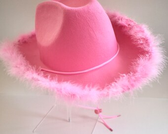 Peachy Keen | Pink Fur Cowgirl Hat | Pink Cowboy Hat | Fur Festival Hat | Bachelorette Hat | Bridal Party | Broadway | Rhinestone Cowgirl
