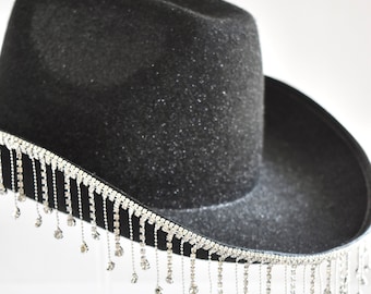 Custom Full Rhinestone Cowgirl Hat, Silver Rhinestone, Rhinestone Cowgirl, Rhinestone Cowboy, Nashville Bachelorette, Bride Hat,