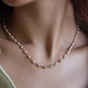 Pearl Bead Necklace,  Dainty Beaded Chain Necklace, Bridesmaid Gold Jewelry, Christmas Gift for Her, Personalized Initial Pearl Necklaces