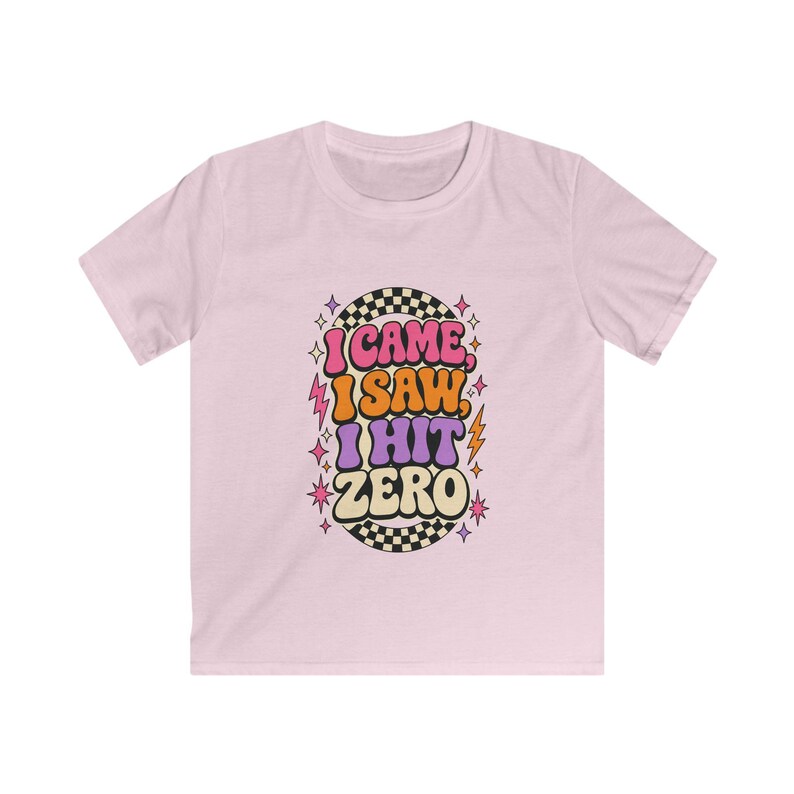 Youth Cheer T-Shirt, Retro I Came I Saw I Hit Zero image 7
