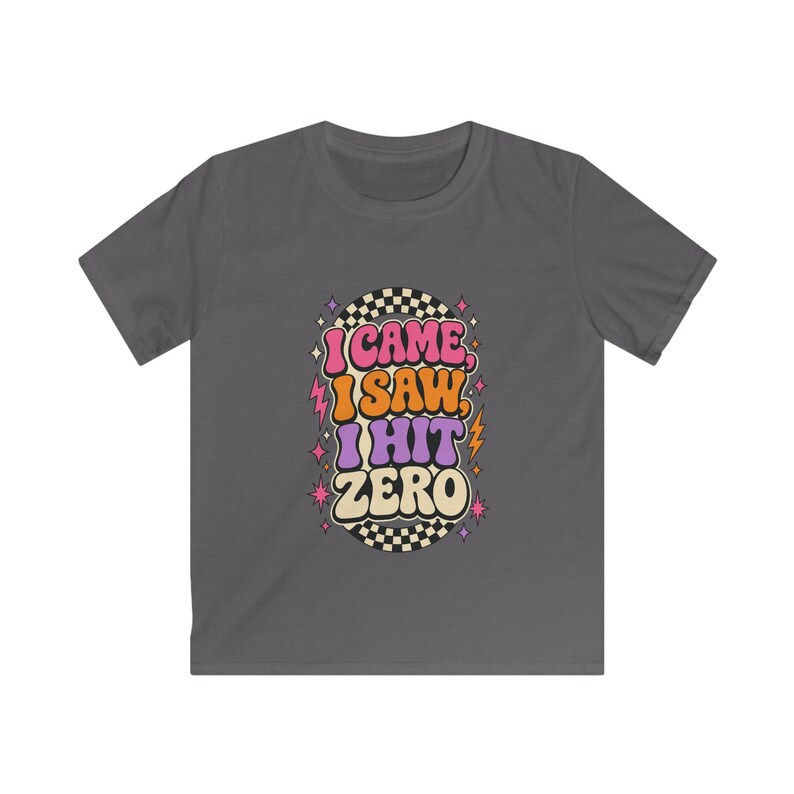 Youth Cheer T-Shirt, Retro I Came I Saw I Hit Zero image 5