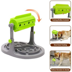 Interactive Dog Treat Puzzle Toy IQ Training Healthy Eating Cat Slow Feeder Dispensing Food Bowl Adjustable Height for Small Medium Puppy