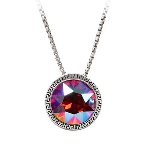 Sterling Silver Birthstone Pendant, Genuine Swarovski Colored Crystal, Greek Key Design, 16&quot;/18&quot; chain, Rhodium Finish, 12 Months