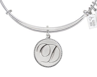 Bracelet jonc extensible lettre « D », argent rhodié, finition argent vieilli ou or vieilli, style Alex+Ani, femme