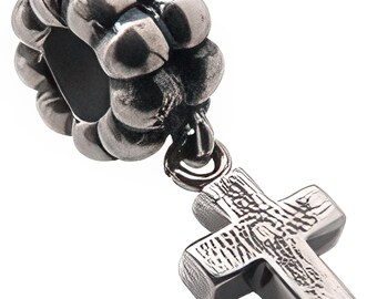 Perlina pendente a forma di croce, in vero argento sterling, compatibile con braccialetti Pandora, Zable, Chamilia e perline europee.
