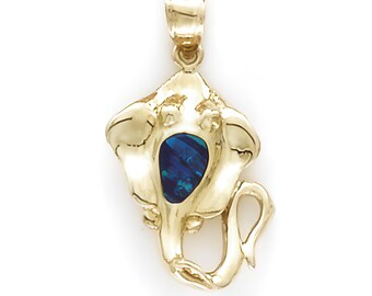 14K massief gouden pijlstaartroghanger met blauwgroen gemaakt opaalinlegwerk, aanslagvrij, gratis verzending