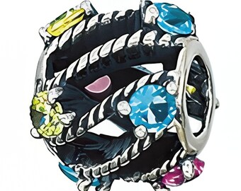Diagonal Spacer W/Stones Charm Bead, Real Sterling Silver, Zable, Chamilia, European Beads, Fits Pandora Bracelets