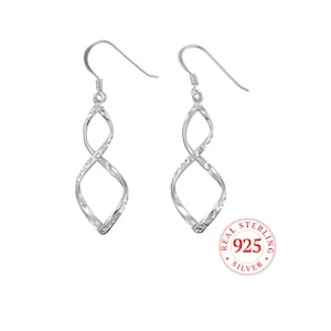 Twist Dangle Earrings, Real Sterling Silver, Diamond Cut Twists, Hypoallergenic, Ready to Gift, Rhodium Finish