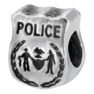 Police Officer Badge Charm Bead, Real Sterling Silver, Zable, Chamilia, European Beads, Fits Pandora Bracelets