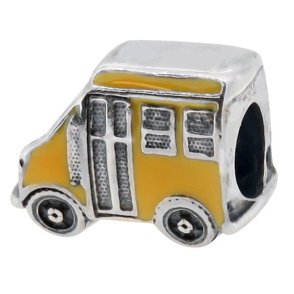 Yellow School Bus Enamel Bead Charm, Real Sterling Silver, Pandora, Zable, Chamilia, European Beads & Charms, Fits Pandora Bracelets