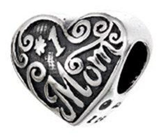 Heart Shape #1 Mom Charm Bead, Real Sterling Silver, Fits Pandora  Bracelets, Zable, Chamilia, European Beads, Mother's Day Bead