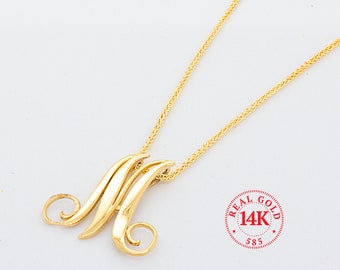 14K Cursive Monogram Initial Pendant, Rare Letters Available, Tarnish Resistant 100% Solid Gold, Hidden Bail, Choice of Chain/Pendant only
