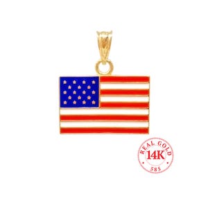14K Gold American Flag Charm, Tarnish Resistant 100% Real Gold with Enamel, Patriotic, National Pride, Cultural Heritage, Free Shipping