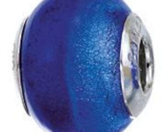 Murano Glass Blue Gradient Charm Bead, Real Sterling Silver, Fits Pandora Bracelets, Zable, Chamilia, European Beads