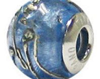 Murano Pastel Comet Light Blue Charm Bead, Real Sterling Silver, Fits Pandora Bracelets, Zable, Chamilia, European Beads