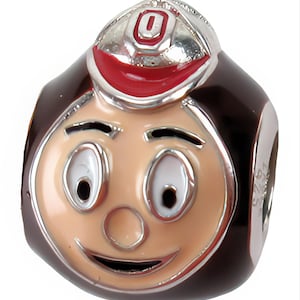 OSU Brutus Face Charm Bead, Real Sterling Silver, Fits Pandora Bracelets, Zable, Chamilia, European Beads