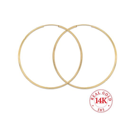 14K ホワイトゴールド プレーンポリッシュ エンドレスフープイヤリング 小さな女の子とティーン前のお子様向け 9mm - シンプルな研磨ジュエリー