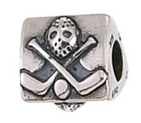 Hockey Tri Charm Bead Bead, Real Sterling Silver, Fits Pandora Bracelets,  Zable, Chamilia, European Beads