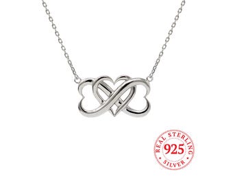 Infinity Necklace, 3 Hearts, Adjustable 16&quot;/18&quot; Chain, High Polished, Real Sterling Silver, Ships Free
