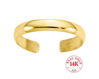 14K Solid Gold Toe Ring, Hand Polished, Tarnish Resistant 100% Real Gold, Adjustable, One Size Fits All, 3mm band