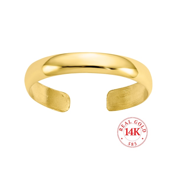 14K Solid Gold Toe Ring, Hand Polished, Tarnish Resistant 100% Real Gold, Adjustable, One Size Fits All, 3mm band