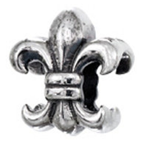 Fleur De Lis Charm Bead, Real Sterling Silver, Pandora, Zable, Chamilia, European Beads and Charms, Fits Pandora Bracelets