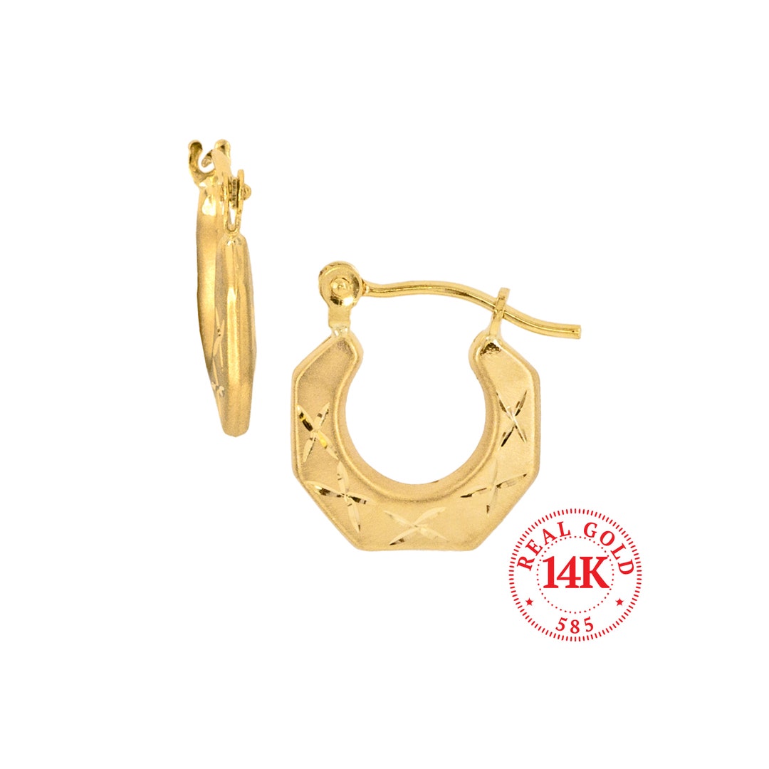 thumbnail image 2 of Goldum NYC Italian Octagon Diamond Cut Hoop Earrings | Real 14K Yellow Gold 2 of 6