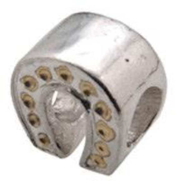 Gold Plated Horse Shoe Charm Bead, Real Sterling Silver, Fits Pandora  Bracelets, Zable, Chamilia, European Beads
