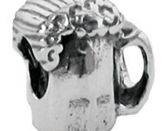 Perle à breloque chope à bière, argent sterling véritable, pandora, zable, chamilia, perles et breloques européennes, pour bracelets Pandora