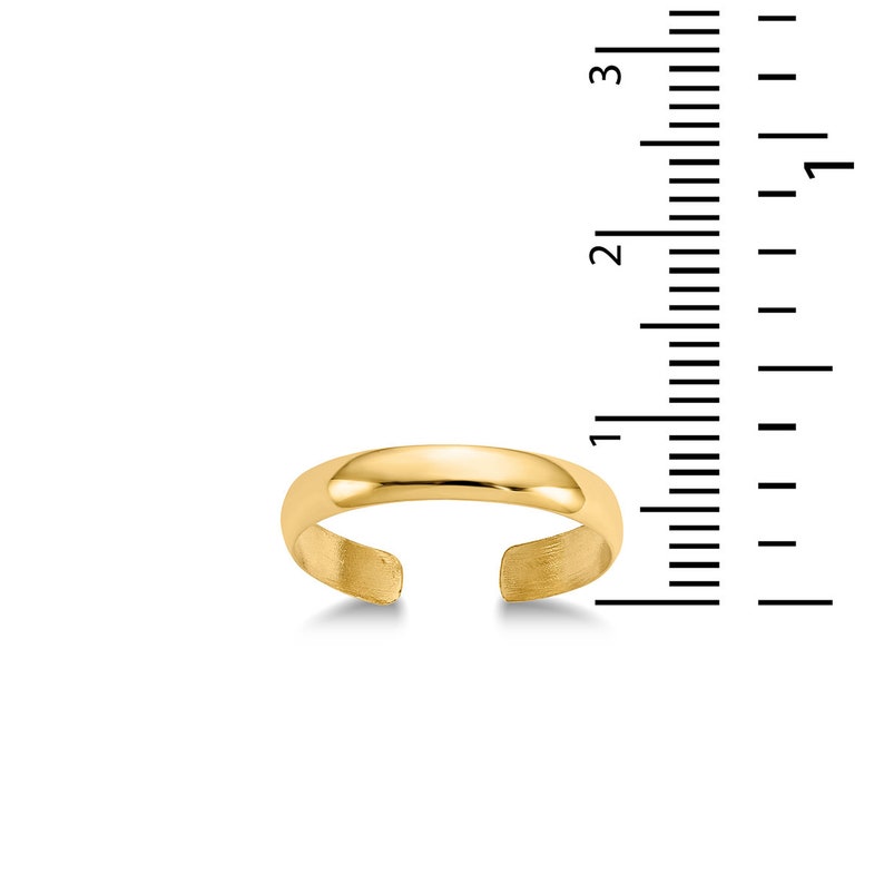 Solid 14K Gold adjustable toe ring, polished with ruler for scale