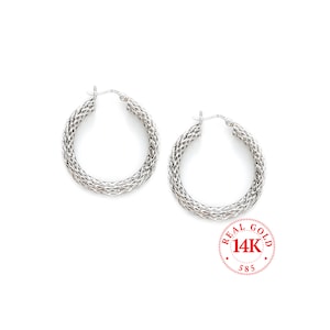 14K White Gold Filigree Mesh Hoop Earrings, Diamond Cut, 30mm, Tarnish Resistant 100% White Gold, Latch Closure, Free Shipping