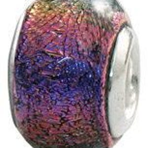 Round Dichroic Glass Purple Charm Bead, Real Sterling Silver, Zable, Chamilia, European Beads, Fits Pandora Bracelets