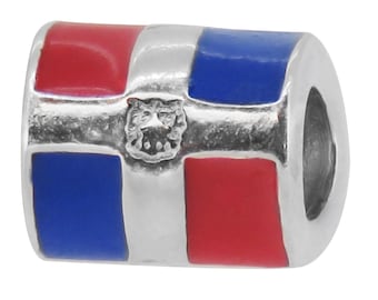 Dominican Republic Flag Charm Bead, Real Sterling Silver, Zable, Chamilia, European Beads, Fits Pandora Bracelets