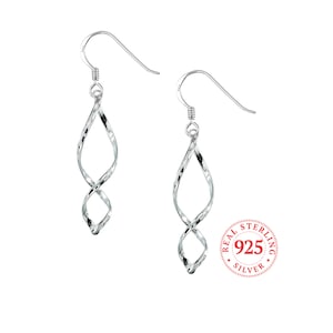 Twist Dangle Earrings, Diamond Cut Twists, Hypoallergenic, Ready to Gift, Rhodium, Real Sterling Silver