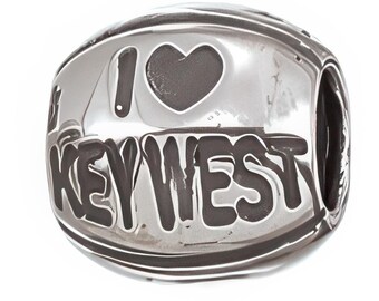 I Love Key West Charm Bead, Real Sterling Silver, Zable, Chamilia, European Beads, Fits Pandora Bracelets