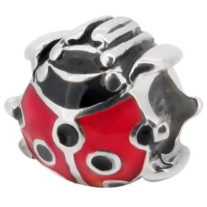 Red Enamel Ladybug Charm Bead, Real Sterling Silver, Zable, Chamilia, European Beads, Fits Pandora Bracelets
