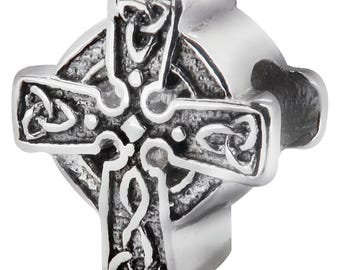 Celtic Braid Cross Charm Bead, Real Sterling Silver, Zable, Chamilia, European Beads, Fits Pandora Bracelets