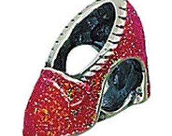 Rubin Pantoffel mit rotem Glitter, Echt Sterling Silber, Pandora, Zable, Chamilia, European Beads und Charms, passend für Pandora Armbänder
