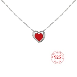 Collier minimaliste et délicat coeur délicat, émail rouge ou turquoise, chaîne réglable (15/16/18&quot;), véritable argent sterling 925