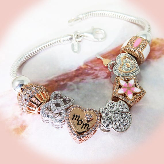 pandora ローズゴールド ビーズ ハートチャーム ブレスレット