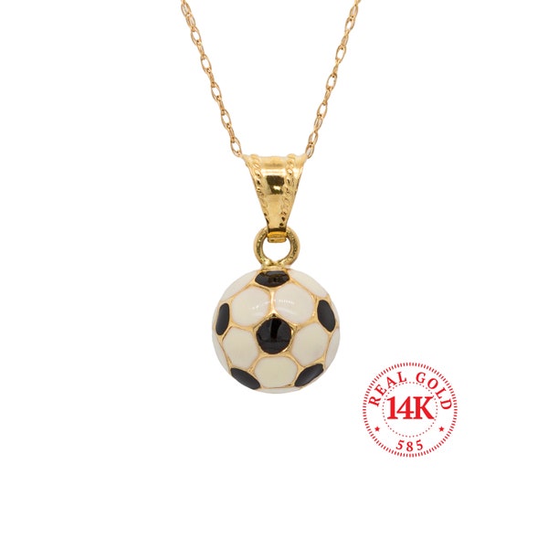 Breloque ballon de football en émail or 14 carats, 100 % or véritable résistant à la ternissure, bijoux de football, pendentif sport, cadeau athlète, coupe du monde, breloque football