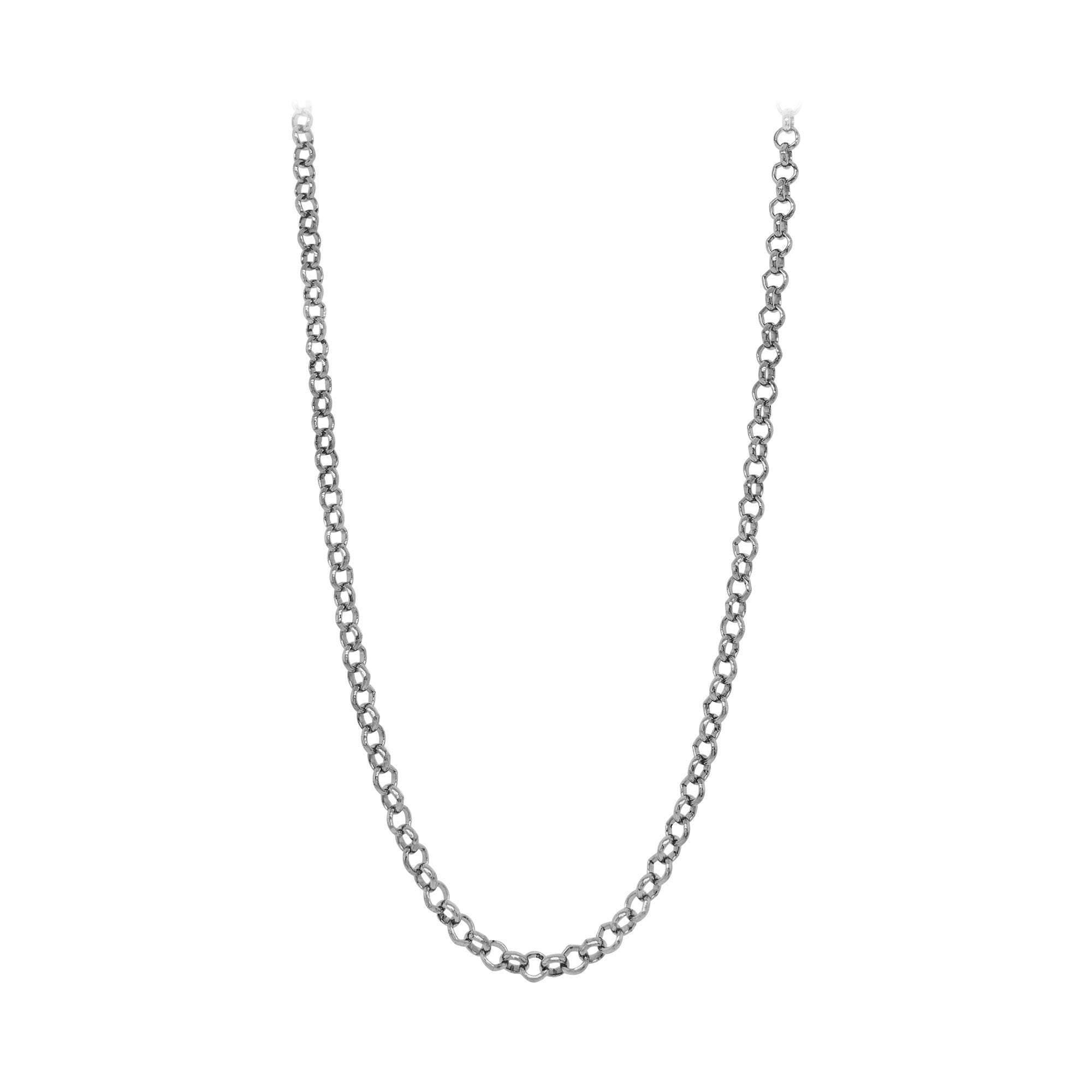 Made in Italy, 22" Rolo Chain, Adjustable, Round Links, Rhodium, Hypoallergenic, Real 925 Sterling Silver