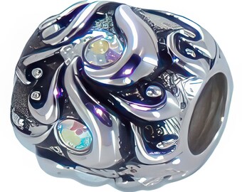 Fantasy Spacer W/Crystals Charm Bead, Real Sterling Silver, Zable, Chamilia, European Beads, Fits Pandora Bracelets