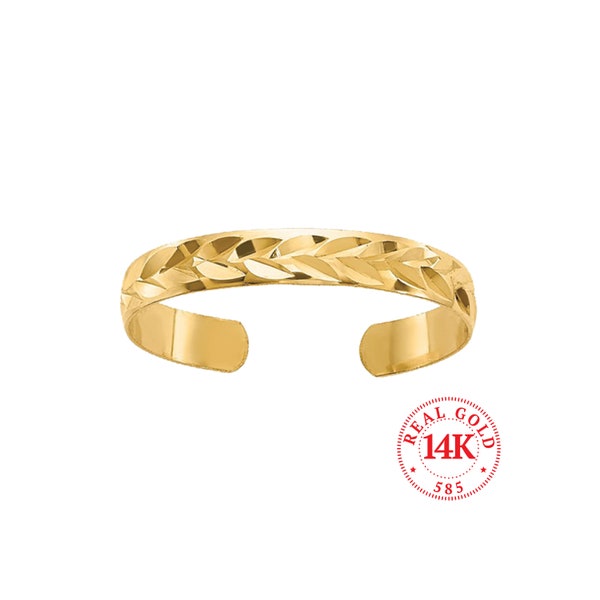 14K Solid Gold Toe Ring • Diamond Cut by Hand • Tarnish Resistant 100% Real Gold • Adjustable • One Size Fits All • 3mm band